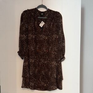 PAIGE Dark Brown Leopard-Print 3/4 Sleeve Dress with pull tie waist